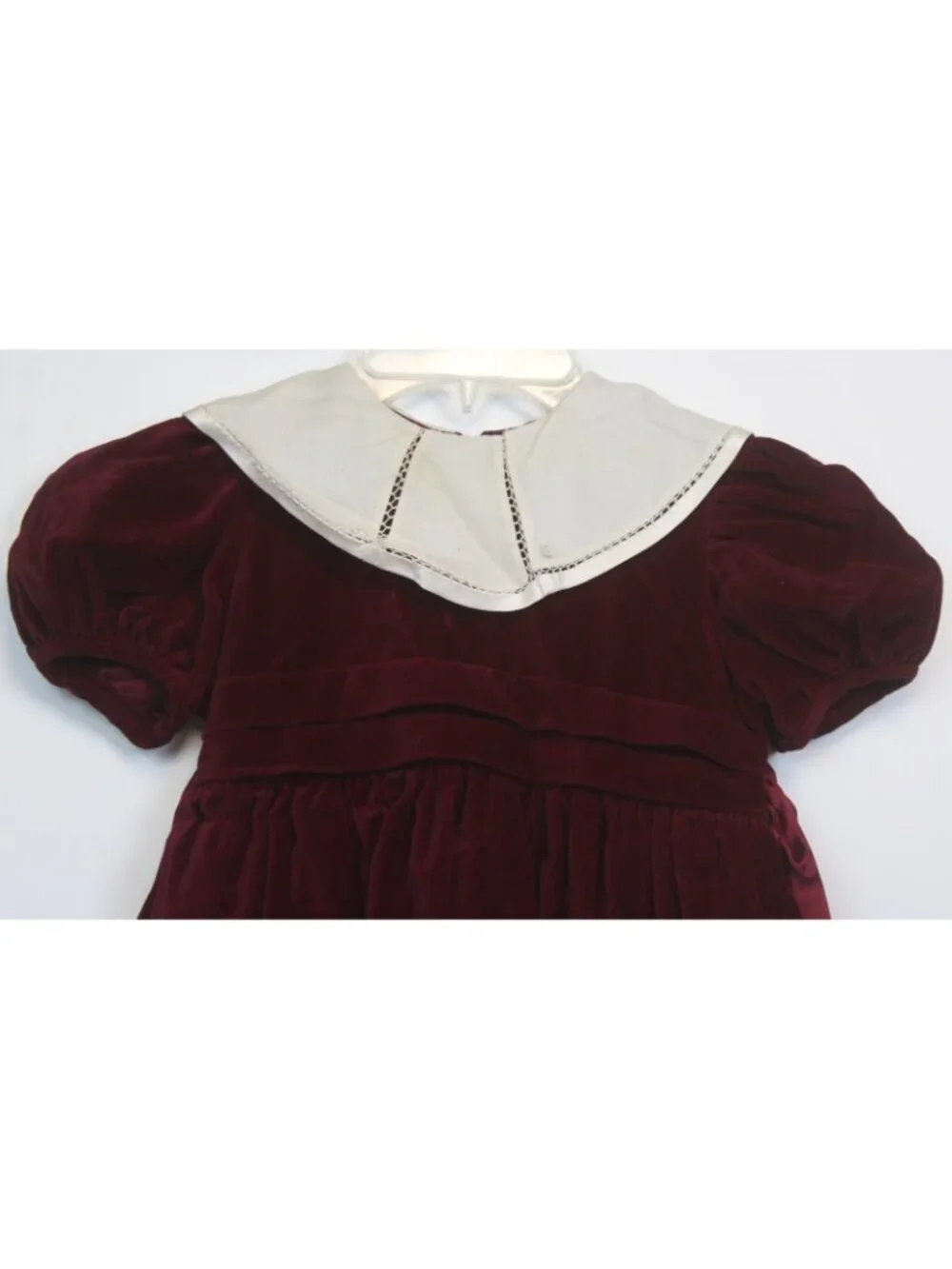 Luli & Me Dark Red Velvet Dress sz 4 Holiday Christmas Heavy Lace Trim collar